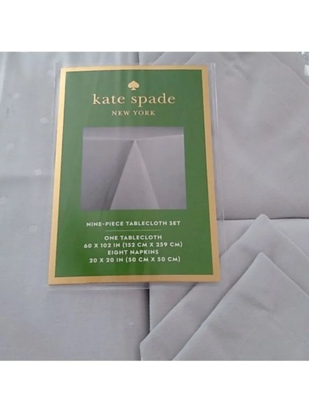 Kate Spade Soft Silver Gray Larabee Dot Tablecloth + 8 Napkins, 9pc Set